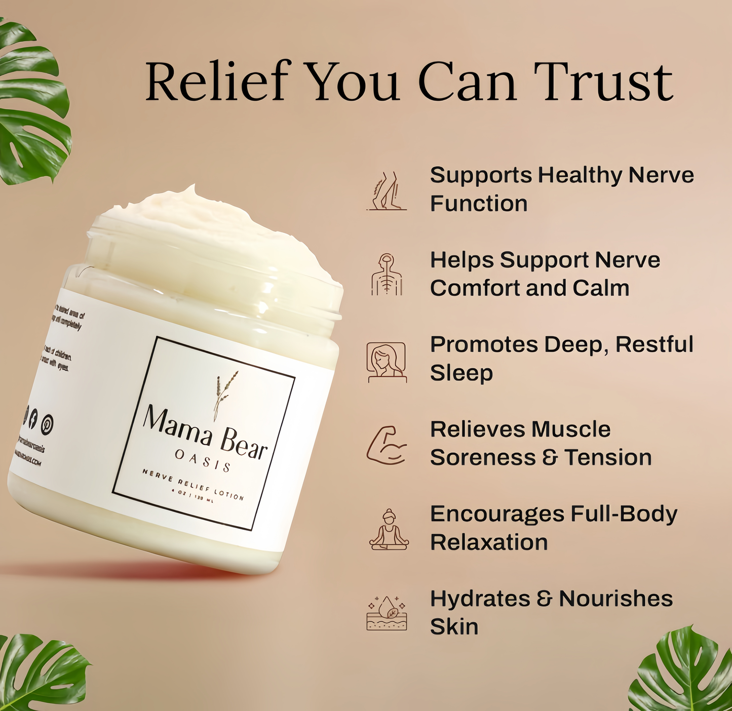 Mama Bear Oasis Neuropathy Nerve Relief Cream – Maximum Strength Lotion with Magnesium, Arnica, MSM, Aloe Vera & Vitamin B6 – Comfort for Feet, Hands, Legs & Toes